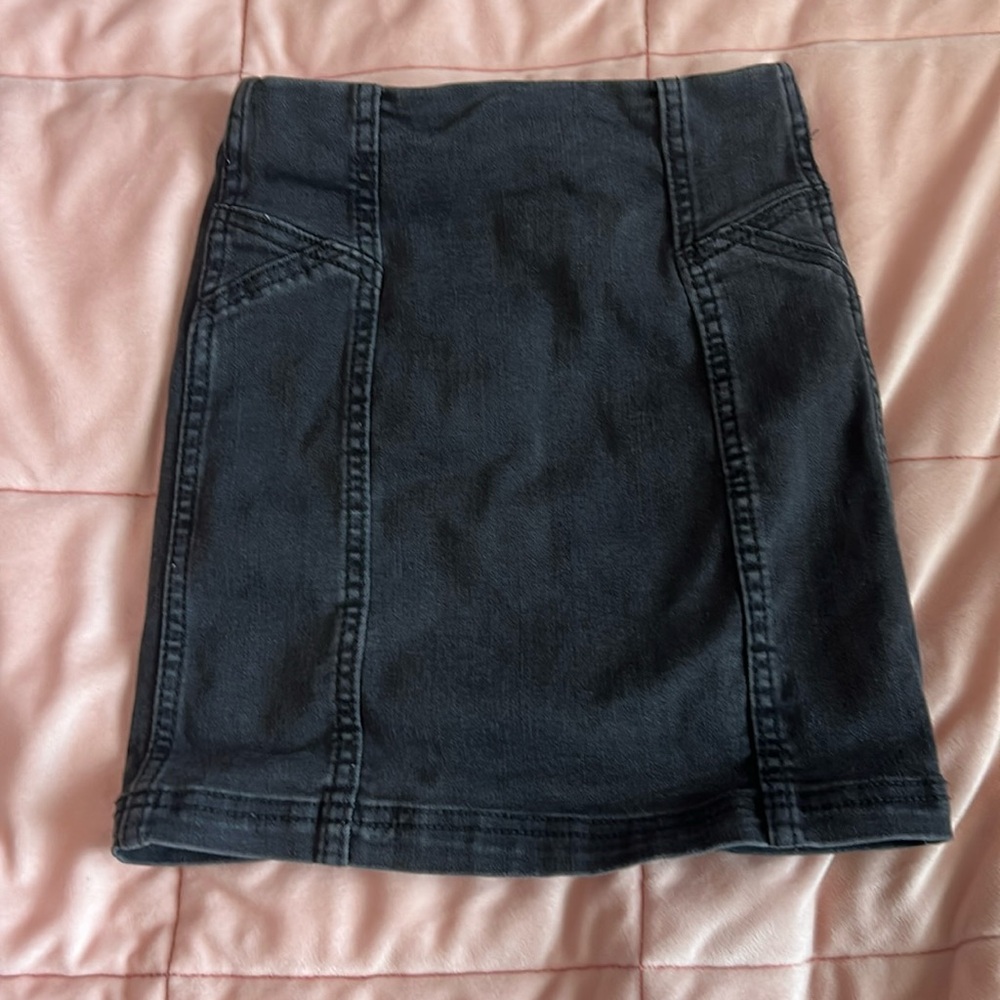 Girls black denim skirt
